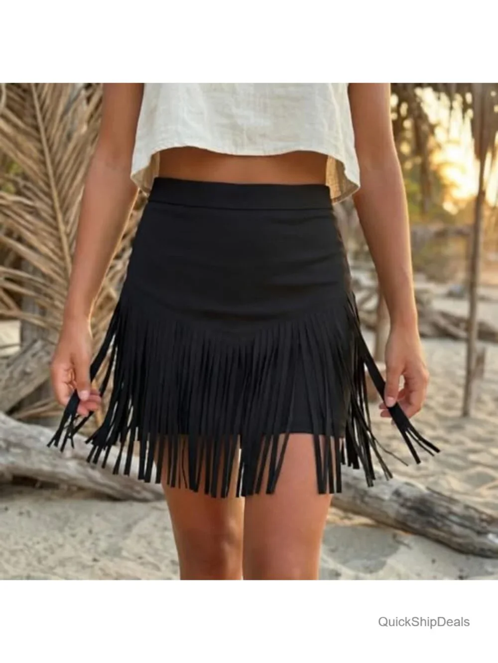 Fringe Cowgirl Mini Skirt High Waisted A Line Faux Suede Party Skirt